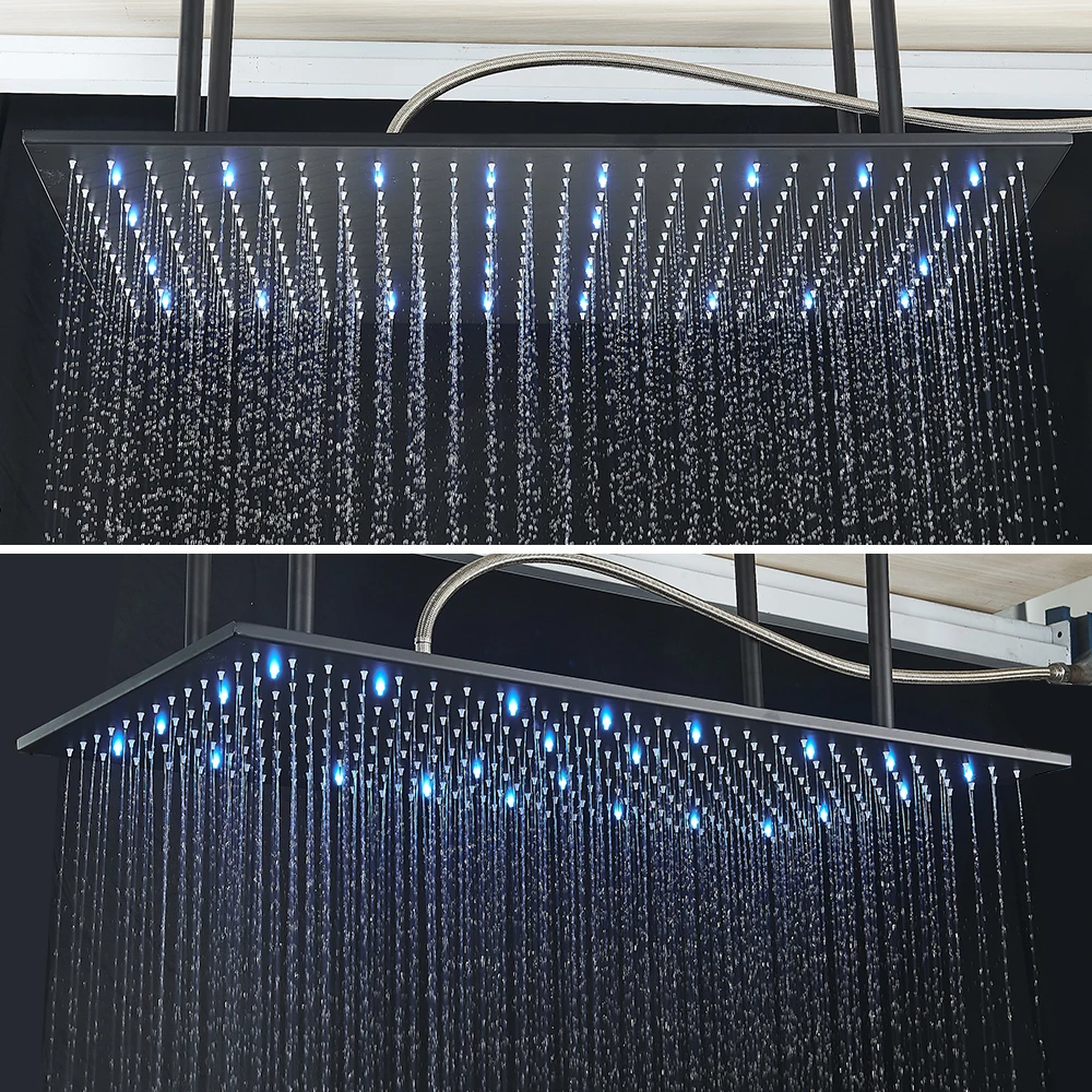 Grifo de ducha de techo, cabezal de ducha LED de lluvia grande, Sistema de ducha oculto, ducha integrada negra