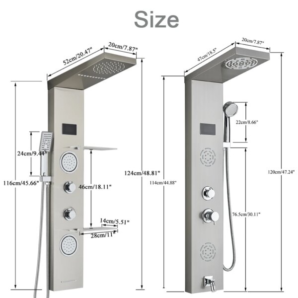 Panel de ducha con luz LED negra/cepillada, columna de baño con chorro de masaje, sistema de ducha termostático, grifo mezclador montado en la pared - Image 6