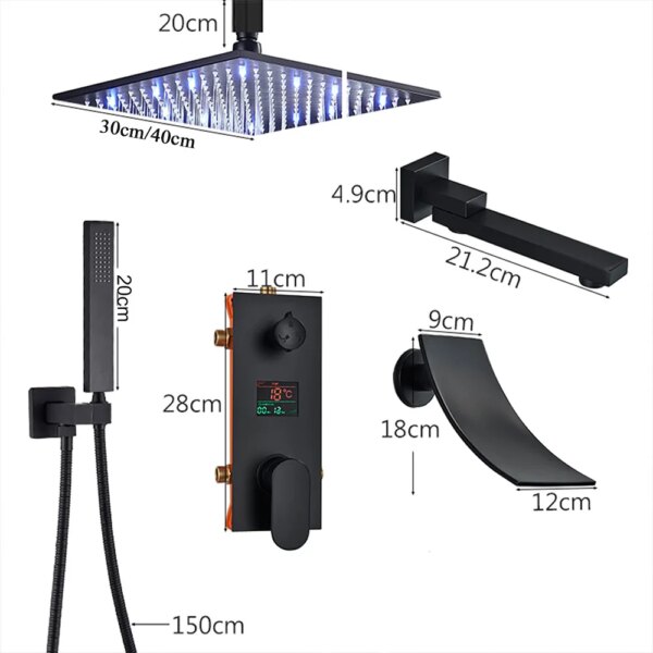 Sistema de ducha de techo LED con pantalla digital cromada - Image 6