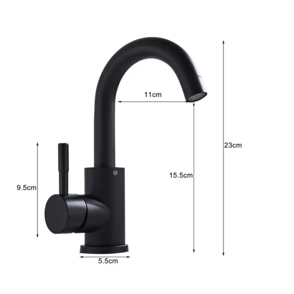 Grifo de lavabo de baño negro de acero inoxidable 304, mezclador de lavado en frío y caliente, rotación de 360, grifos de fregadero de un solo Mango, níquel cepillado - Image 4