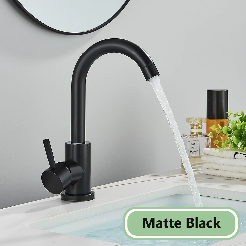 Grifo de lavabo de baño negro de acero inoxidable 304, mezclador de lavado en frío y caliente, rotación de 360, grifos de fregadero de un solo Mango, níquel cepillado