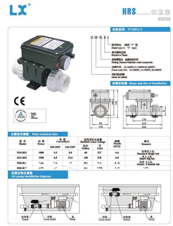 Calentador H15-RS1 de 1,5 kW con termostato ajustable y calentador de agua